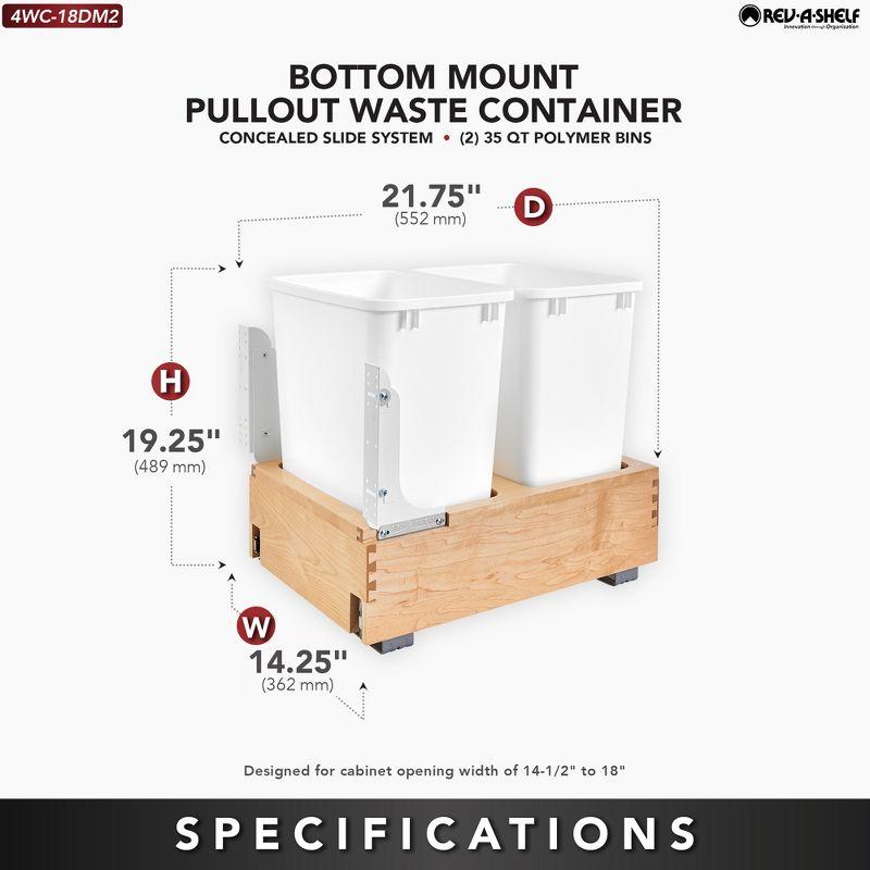 Rev-A-Shelf 35-Qt Pull Out Bottom Mount Trash Container with Front Side Mounting and Full Extension Ball Bearing Sides