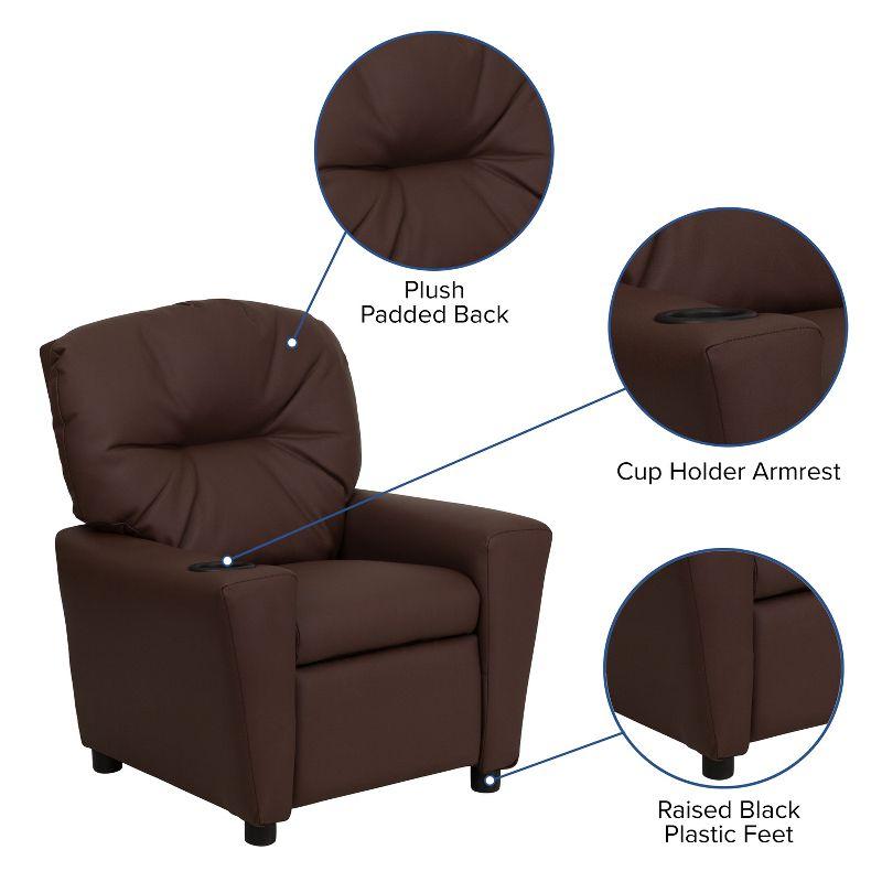 Cozy Brown LeatherSoft Kids Recliner with Built-in Cup Holder