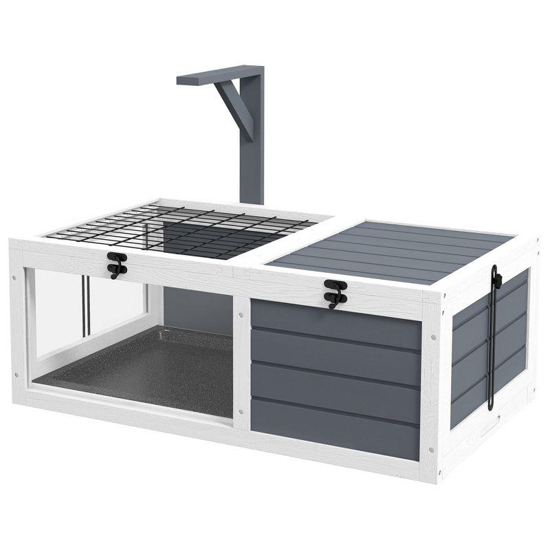 Tucker Murphy Pet™ Tortoise Habitat, Wooden Tortoise House, Indoor Outdoor Tortoise Enclosure With Lamp Holder, Pull-Out Waterproof Trays, Openable Lids, Gray