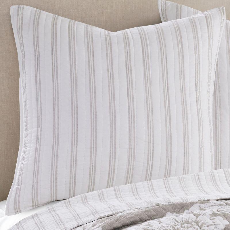 Classic French Stripe Beige on Cream Cotton Euro Sham Set