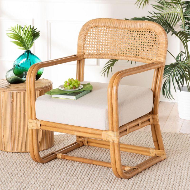 Handcrafted White Rattan Swoop Arm Accent Chair