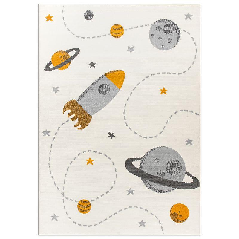 Cosmic Adventures White and Gray Space Kids Rug 8' x 10'