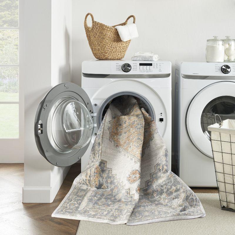 Nourison Astra Machine Washable Vintage Persian Indoor Bathroom, Kitchen Runner Rug Grey/Gold 2'2" x 12'