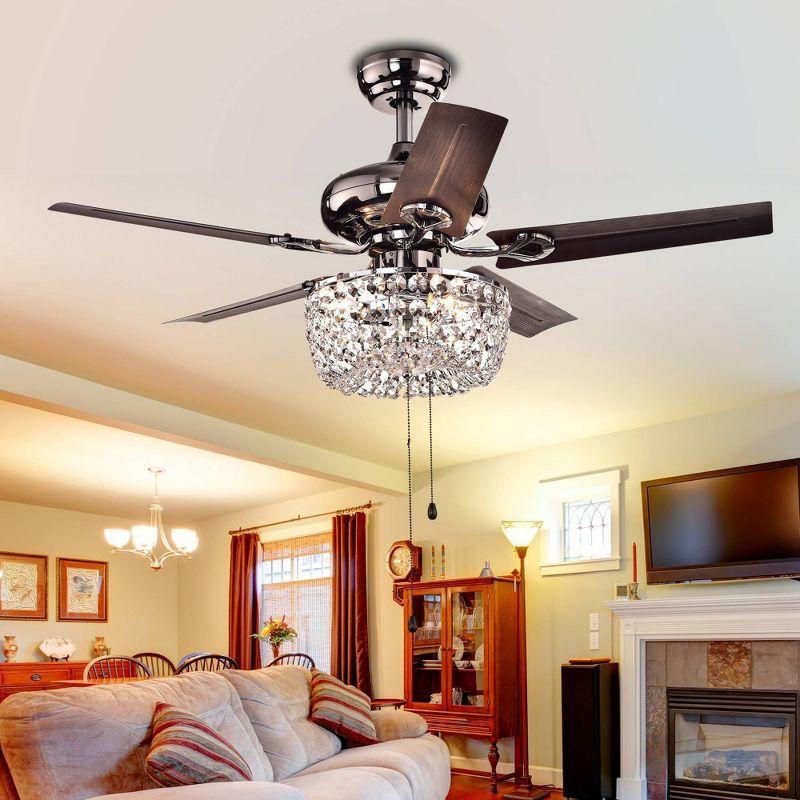 Warehouse Of Tiffany Angel 3-Light Crystal Chandelier 5-Blade Brown Ceiling Fan with Pull Chain