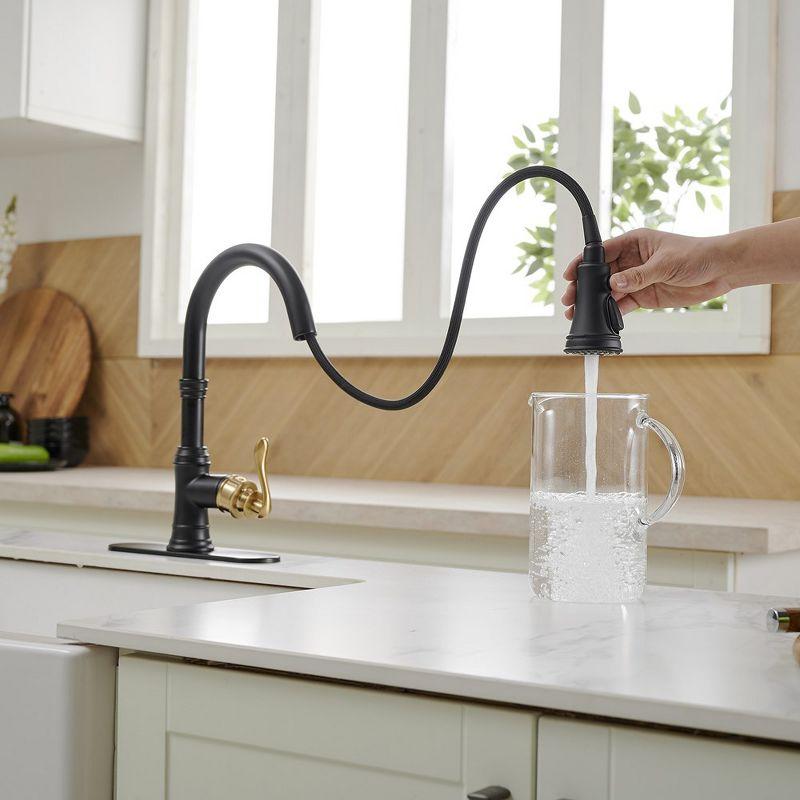 BWE Single-Handle Pull-Down Sprayer 3 Spray High Arc Kitchen Faucet With Deck Plate