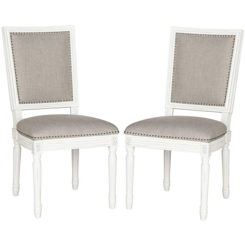 Buchanan 19H French Brasserie Linen Rectangle Side Chair Silver Nail Heads (Set Of 2) - Light Grey/Cream - Safavieh
