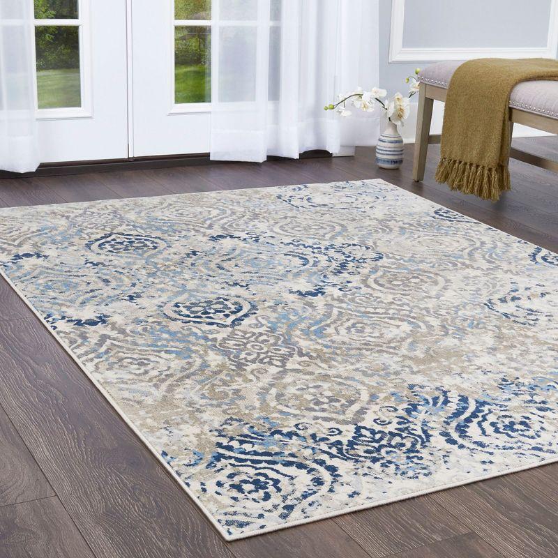 Home Dynamix Melrose Audrey Ogee Damask Area Rug, Ivory/Blue, 7'10"x10'2"