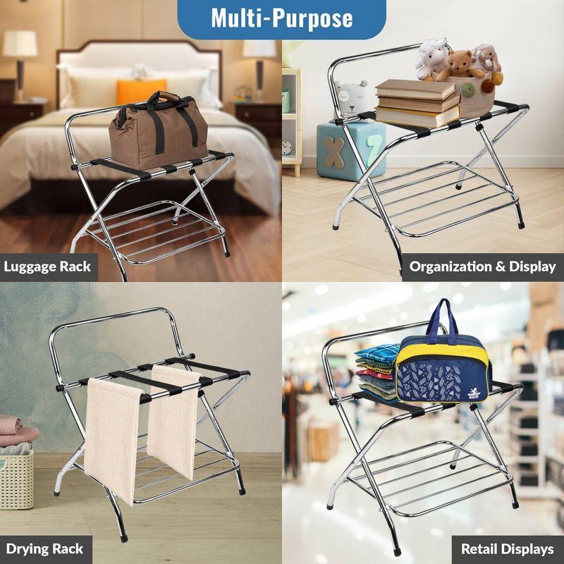 USTECH USTECH Luggage Rack-Double Tier, Assembled, Chrome, Storage Organizer, Pack of 1,