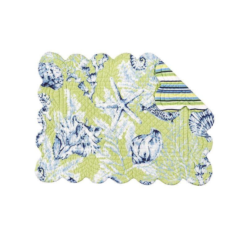 C&F Home 13" x 19" Fenwick Isle Green Rectangle Cotton Quilted Scalloped Coastal Placemats Set of 6
