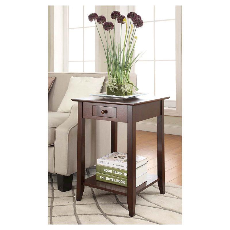 Espresso Wood End Table with Drawer and Shelf