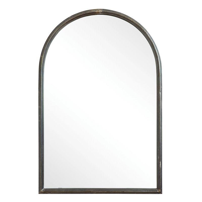 36" x 24" Arched Distressed Black Metal Wall Mirror