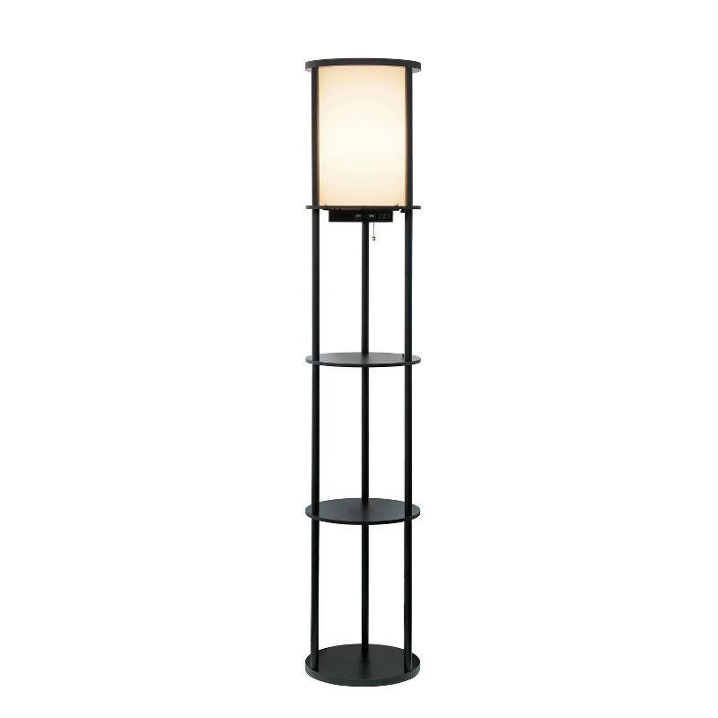 62.5" Round Modern Shelf Etagere Organizer Floor Lamp with Charging Station - Simple Designs