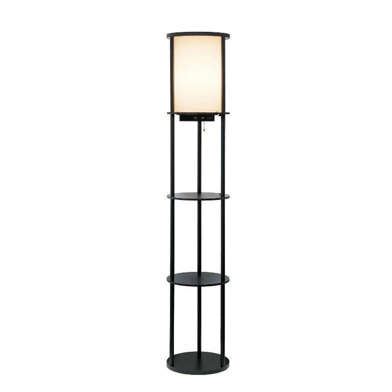 62.5" Round Modern Shelf Etagere Organizer Storage Floor Lamp with 2 USB Charging Ports and 1 Charging Outlet - Simple Designs