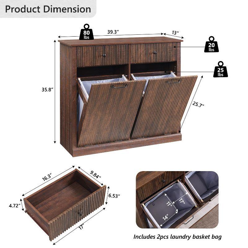 Tilt-Out Trash Cabinet, Hidden Trash Can with 20 Gallon Storage, Wooden Hidden Garbage Can Cabinet with 2 Drawers for Kitchen & Living Room, Brown