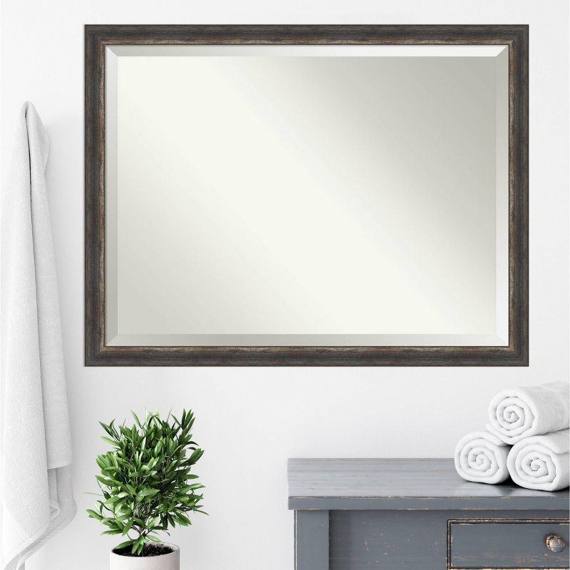 Bronze and Silver Rectangular Wood Framed Wall Mirror