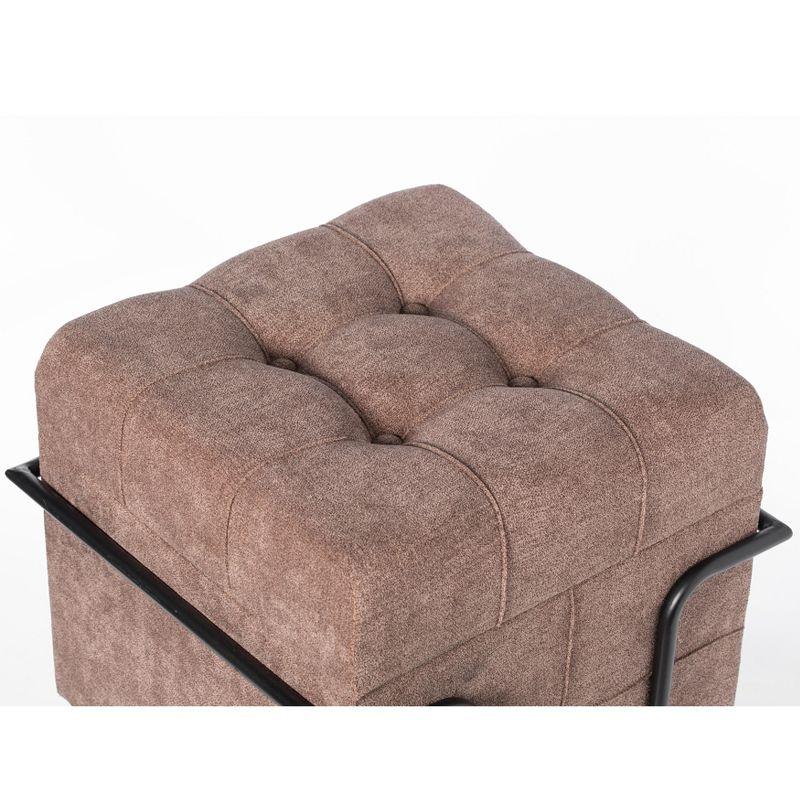Fabulaxe Square Fabric Storage Ottoman with Black Metal Frame, Brown
