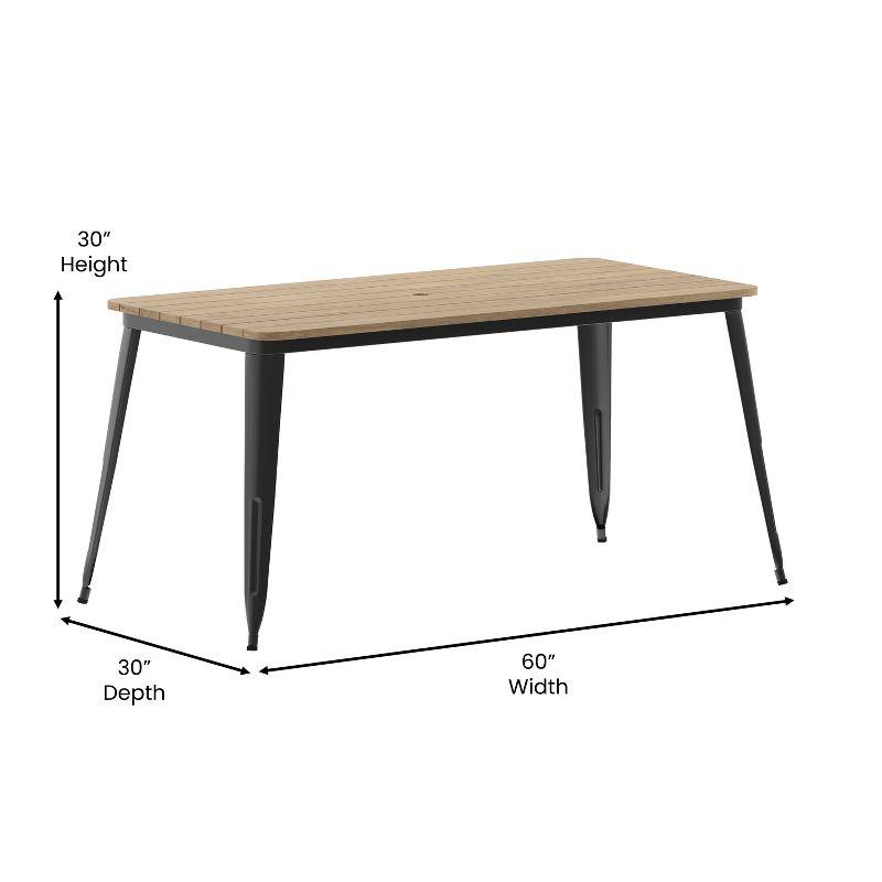 Flash Furniture Declan Commercial Indoor/Outdoor Dining Table with Umbrella Hole, 30" x 60" All Weather Brown Poly Resin Top and Black Steel Base