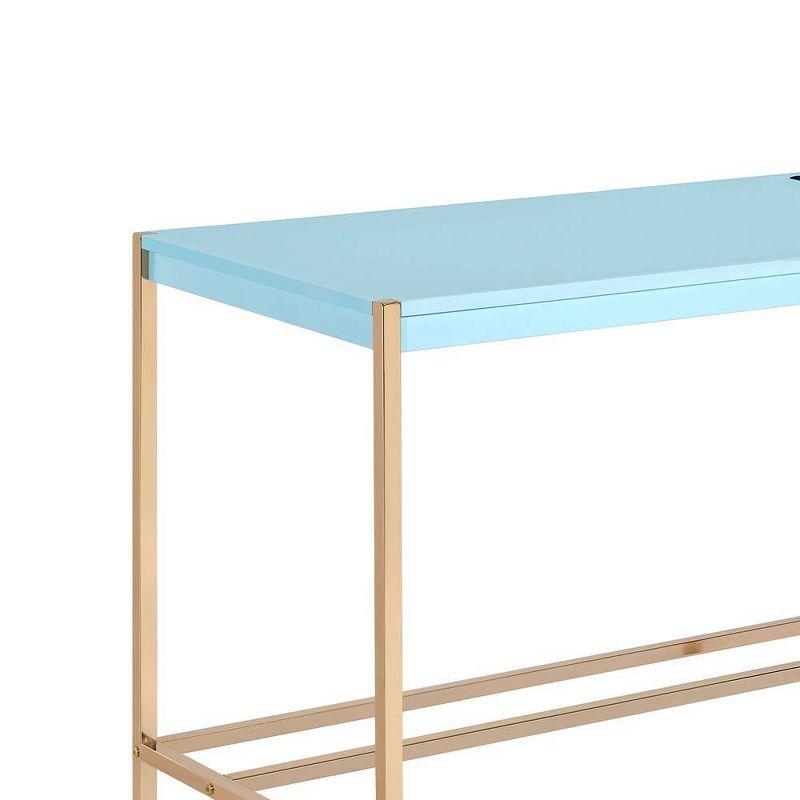 42" Midriaks Writing Desk Baby Blue/Gold Finish - Acme Furniture: Chic Office Furniture with USB Ports