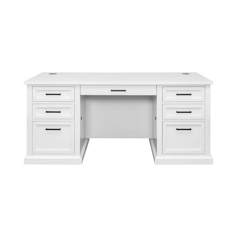 White Wood Executive Desk with Drawers and Power Outlet