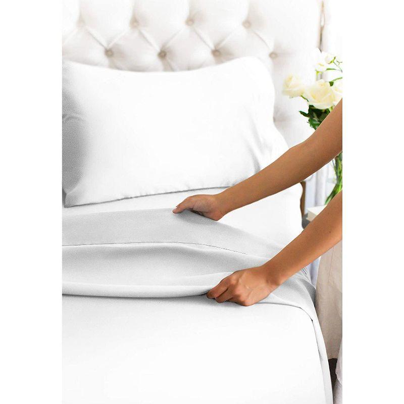 CGK Linens Luxury 1000 Thread Count 4 Piece Sheet Set - Soft & Premium 100% Cotton Sateen in White, Size Queen