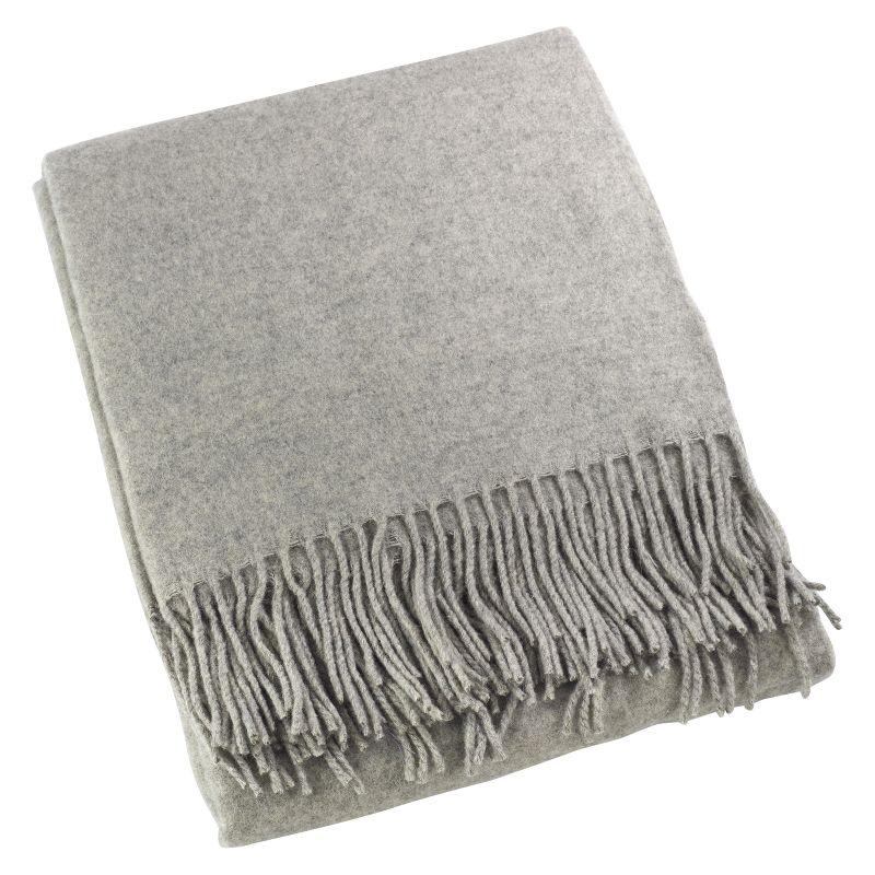 Gray Wool Fringe Reversible Throw Blanket