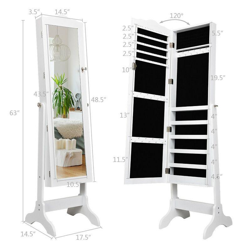 Costway Lockable Mirrored Jewelry Cabinet Armoire Organizer Storage with Stand & LED Lights White/Black/Brown