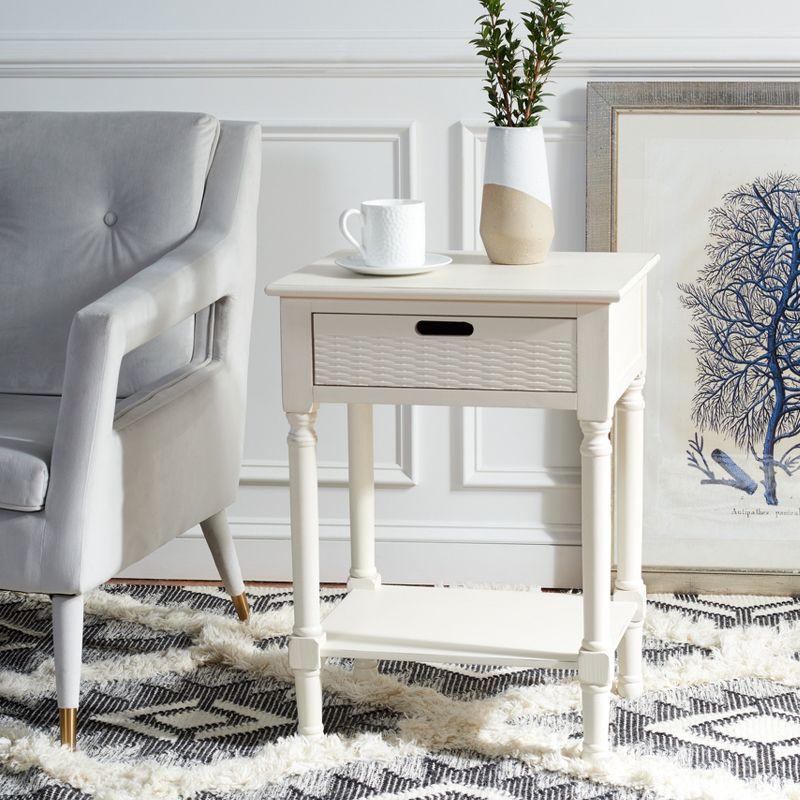 Landers Farmhouse Chic Distressed White 1-Drawer Accent Table