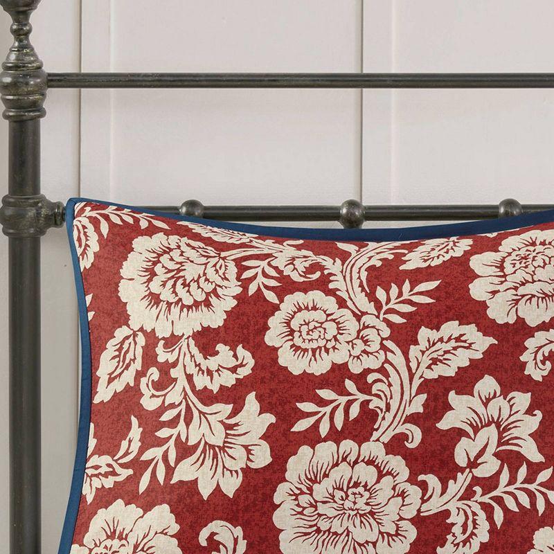 Red Floral Cotton Queen Duvet Cover Set with Shams