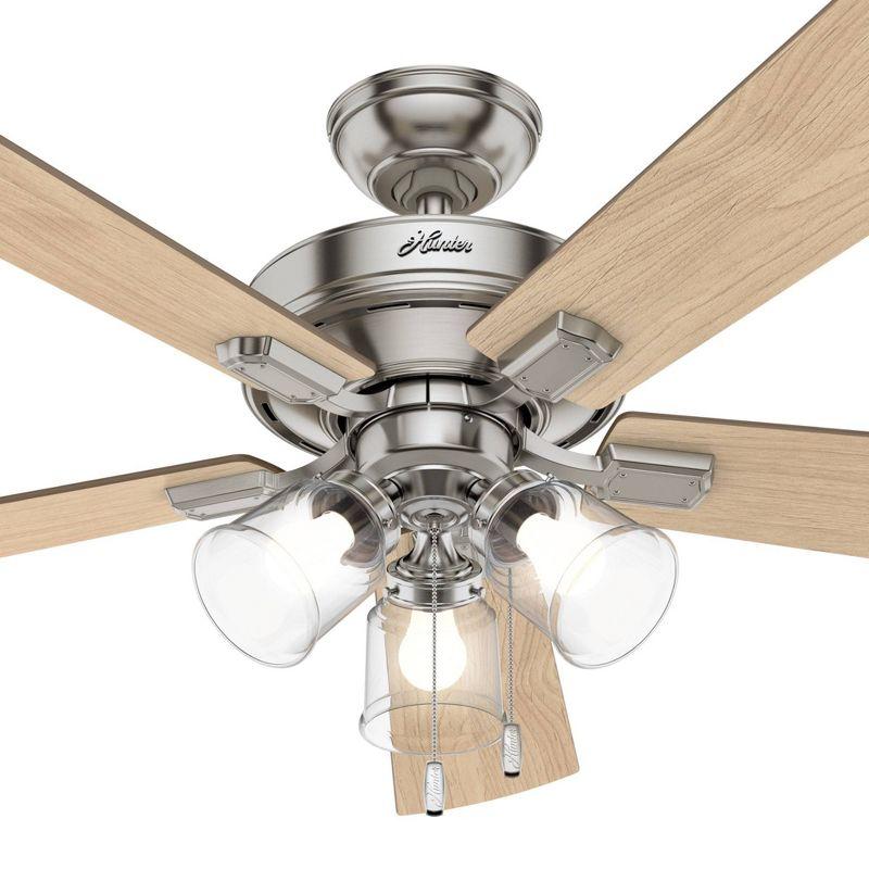 Hunter Fan 52" Crestfield Ceiling Fan (Includes LED Light Bulb) Nickel: 5-Blade, 3-Speed, Reversible Motor, Glass Shades