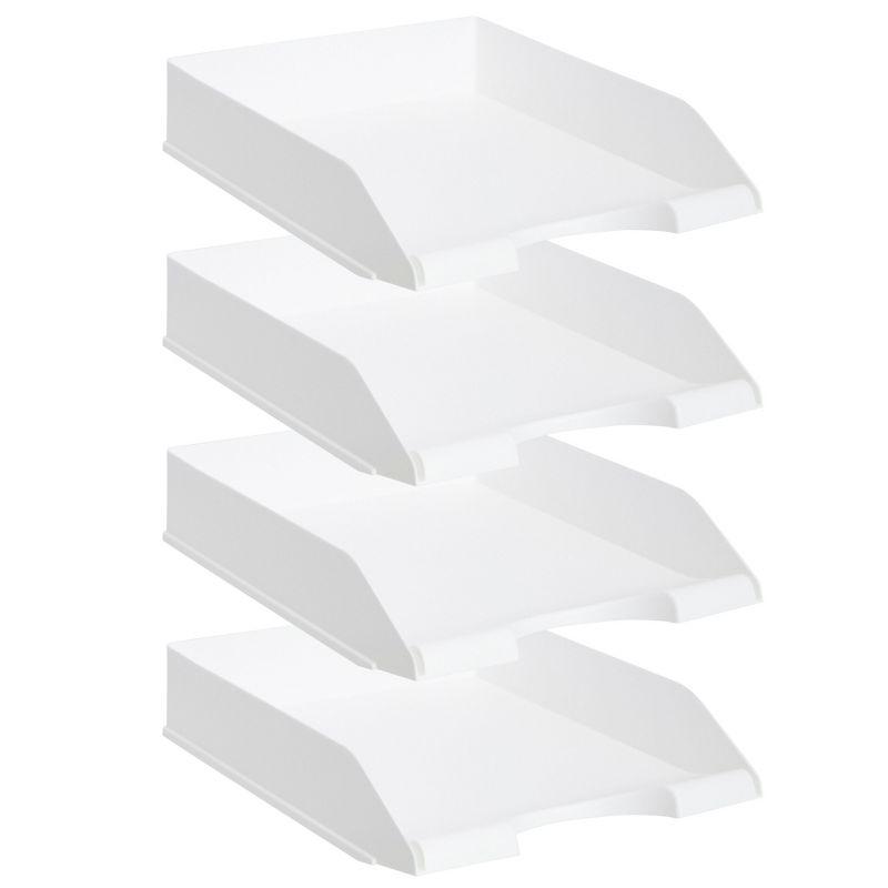 Stockroom Plus 4 Pack Stackable Paper Trays for Letter Documents, Desktop File Organizers, 10 x 13.45 x 2.5 In - White