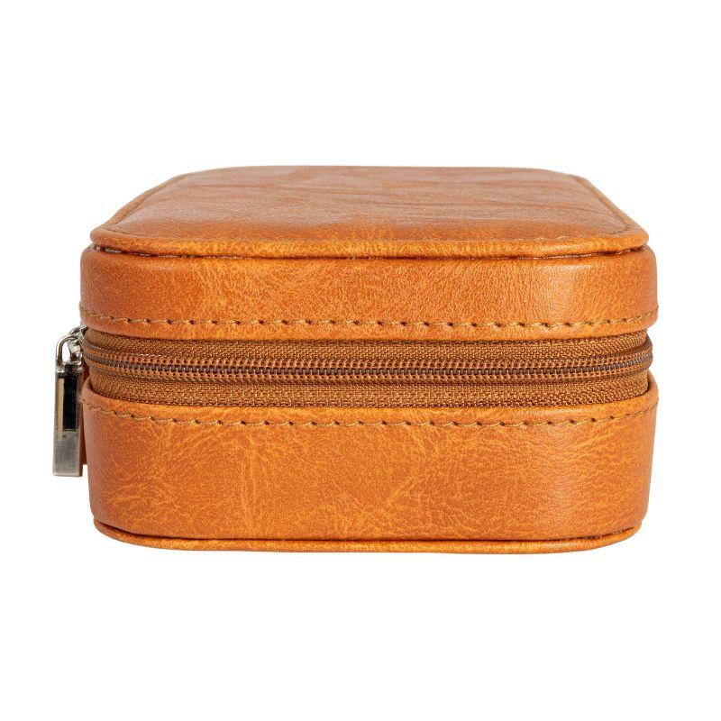 Household Essentials Vegan Leather Travel Jewelry Organizer Box Caramel: Rectangle Decorative Storage, 7.09" x 3.94" x 1.97"