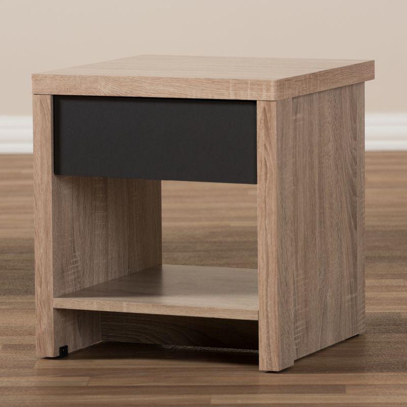 Baxton Studio Jamie Modern and Contemporary Two-Tone Wood 1-Drawer 1-Shelf Nightstand - Brown : Bedside Table with Storage