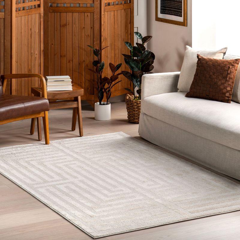 Nuloom Mireya Geometric 4x6 Machine Washable Indoor Area Rug for Living Room Bedroom Dining Room Kitchen, Cream