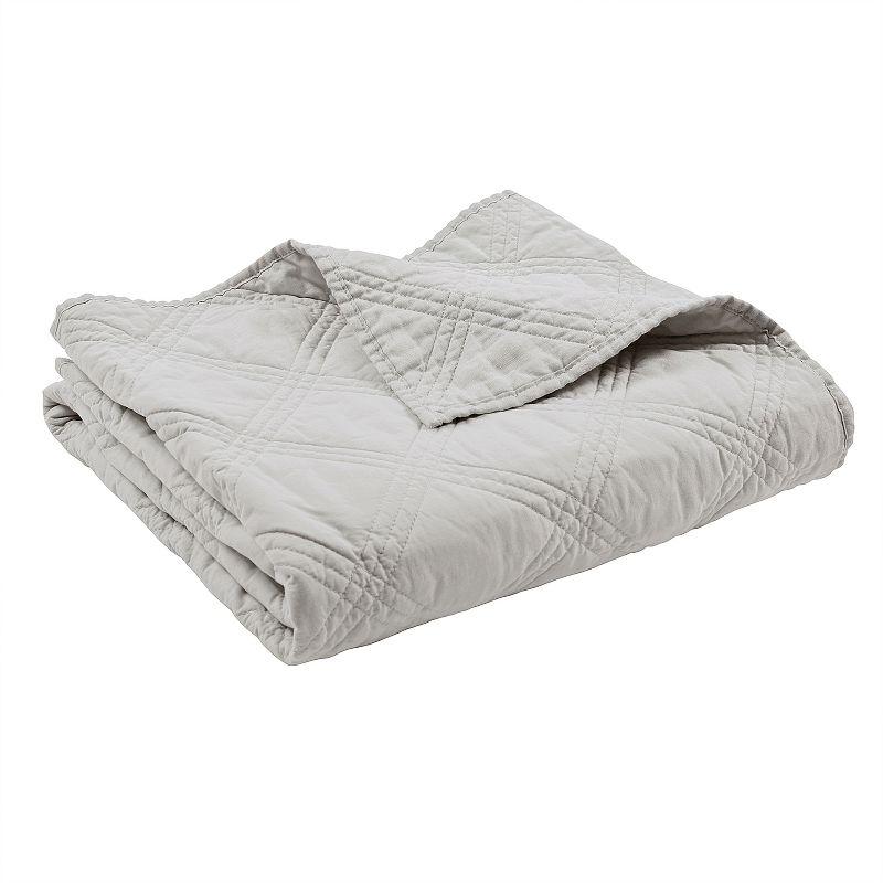 Chateau-Inspired Light Grey Linen & Cotton Quilted Throw