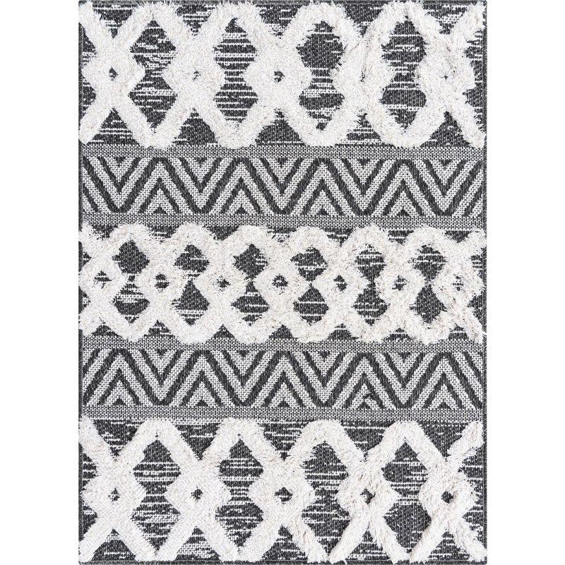 Black and Ivory Geometric Cotton Flatweave Rug