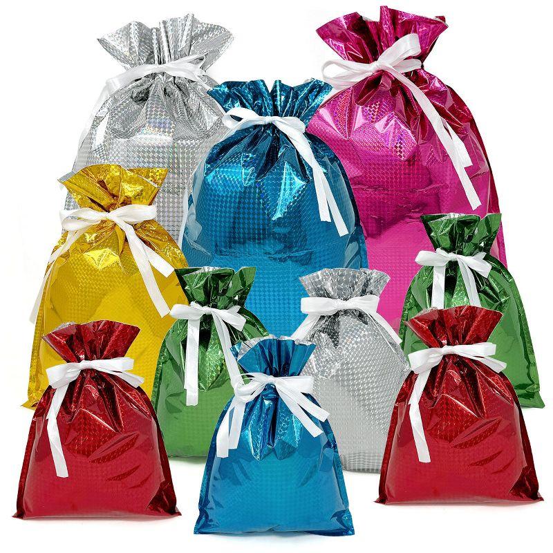 Vibrant Holographic Aluminum Foil Drawstring Gift Bags Set