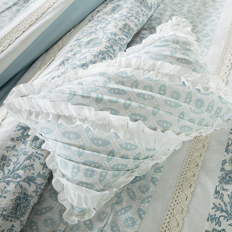 King Baby Blue Cotton Pintuck Ruffled Duvet Cover Set