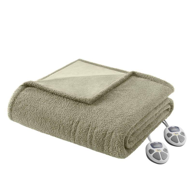 Queen Sage Fleece Faux Fur Heated Blanket