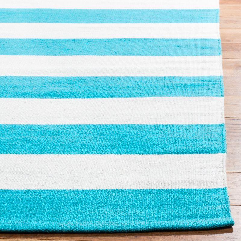 Turquoise & Ivory Stripe Round Cotton Area Rug, 3' x 5'