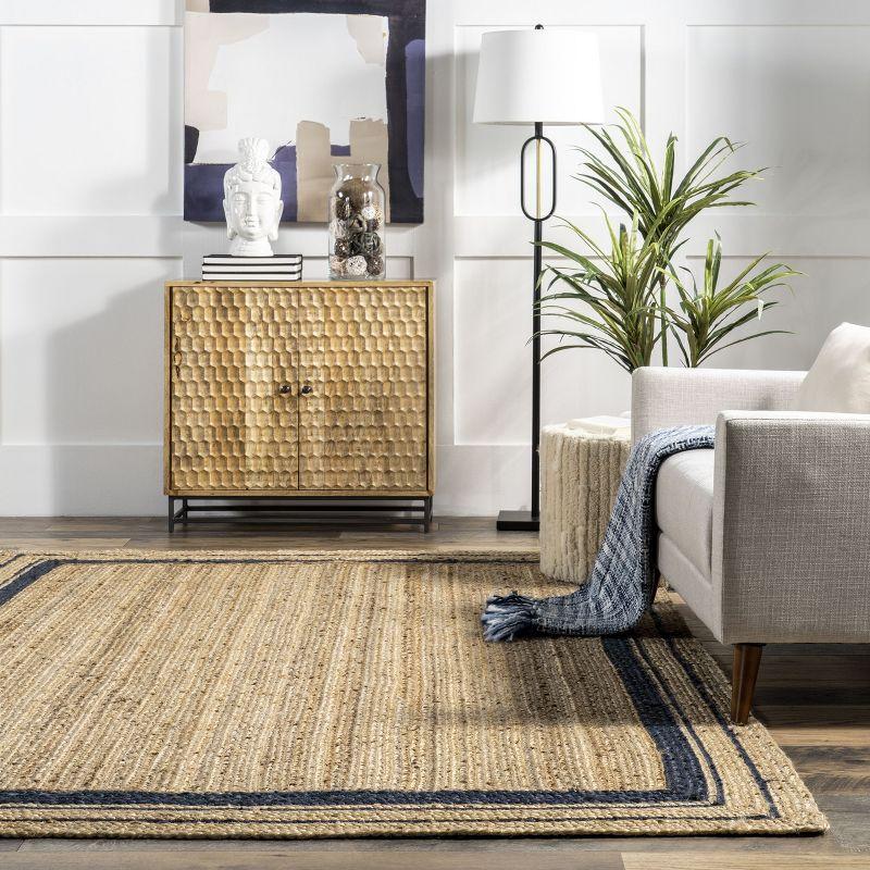 Navy and Natural Braided Jute Reversible Area Rug