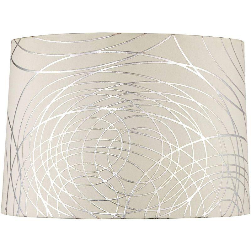Elegant Off-White Drum Lamp Shade with Silver Graphic Lines 15"x16"x11"