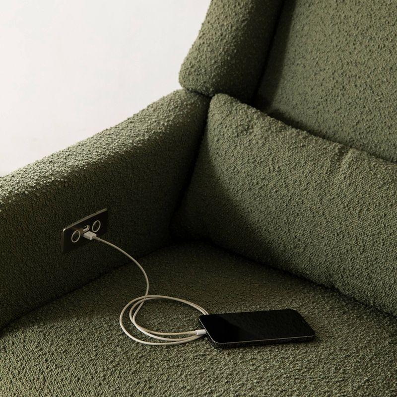 Babyletto Kiwi Olive Green Boucle Nursery Power Glider Recliner Chair with Light Wood Base