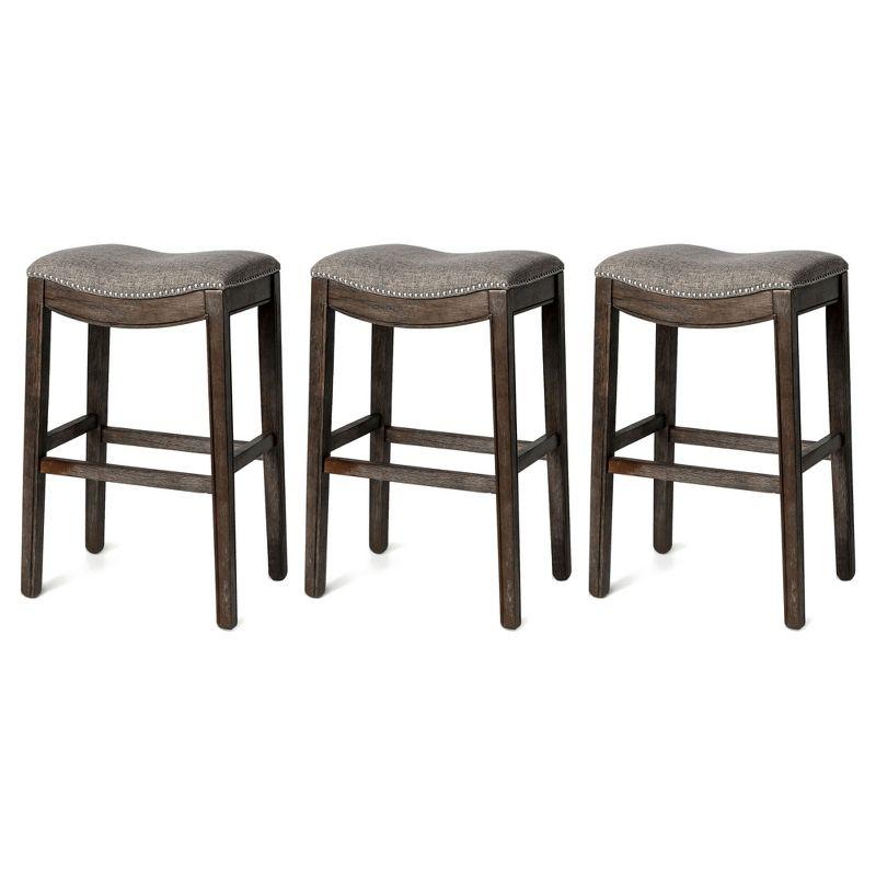 Adrien Gray Wirebrush Wood Saddle Bar Stools, Set of 3