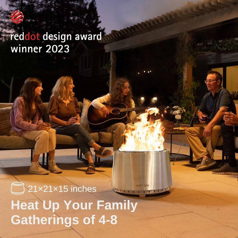 East Oak 21" Smokeless Round Outdoor Fire Pit Silver: Stainless Steel, Heat & Rust-Resistant, No Tools Assembly