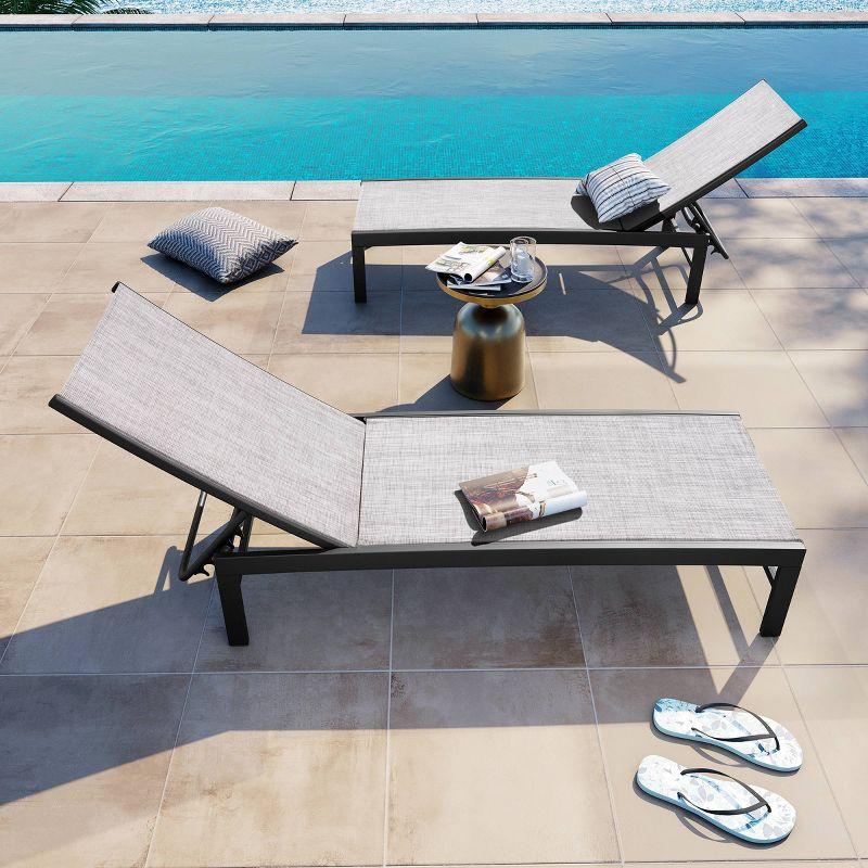 2pk Outdoor All Weather Aluminum Adjustable Chaise Lounge Chairs for Patio Beach Yard Pool - Crestlive Products