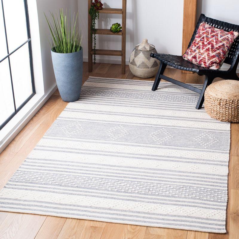 Ivory and Silver Striped Kilim Wool-Cotton Area Rug