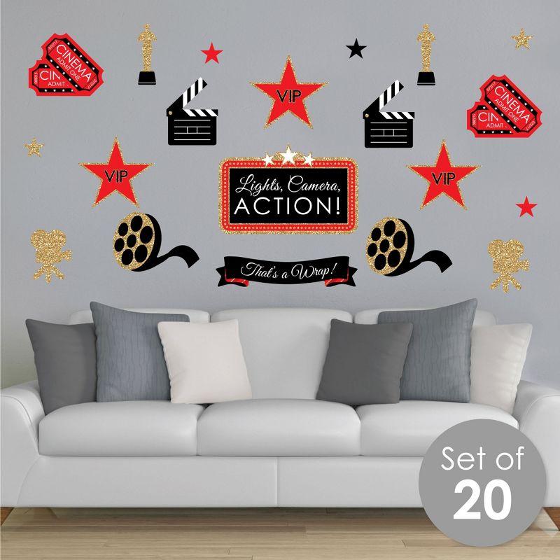 Big Dot of Happiness Red Carpet Hollywood - Peel and Stick Movie Theater Decor Vinyl Wall Art Stickers - Wall Decals - Set of 20
