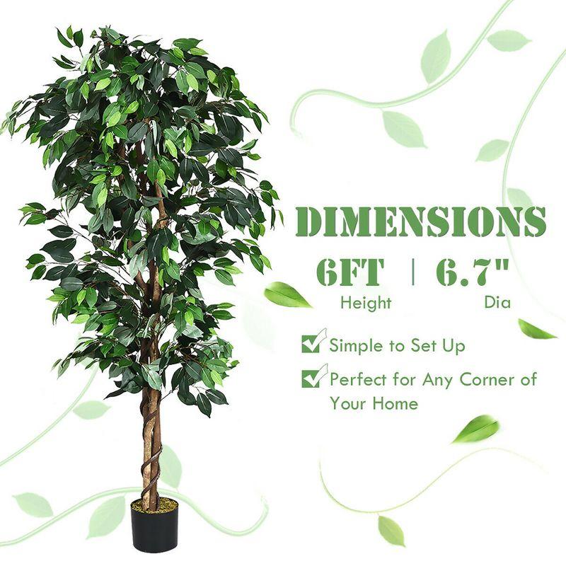 Costway 4 Feet/6 Feet Artificial Ficus Silk Tree Wood Trunks Green In/Outdoor Home Decor