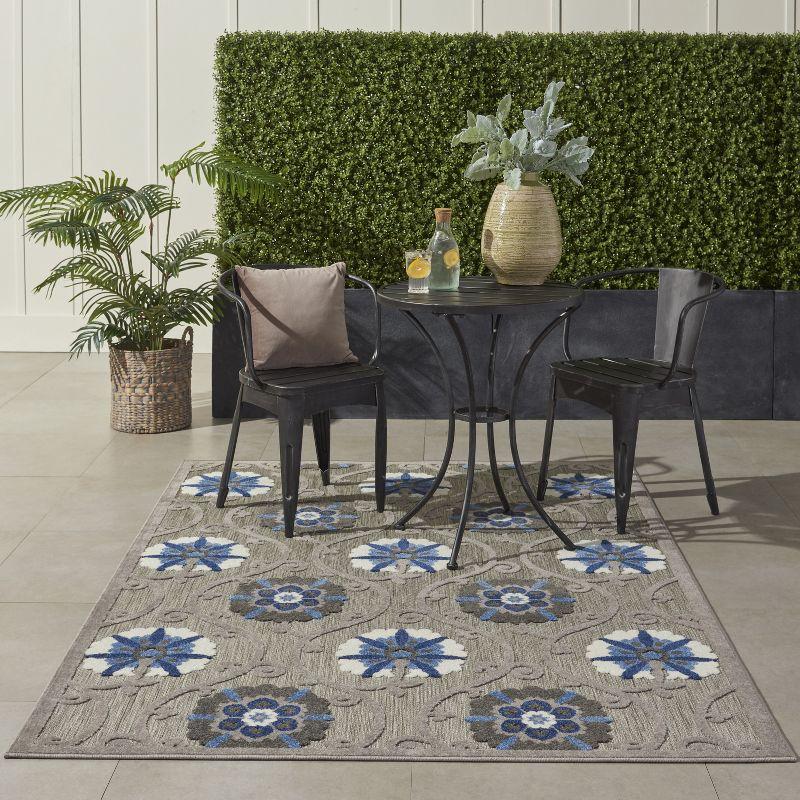 Nourison Aloha Contemporary Floral Flatweave High-Low Indoor Outdoor Runner Rug Grey/Blue 2'3" x 8'