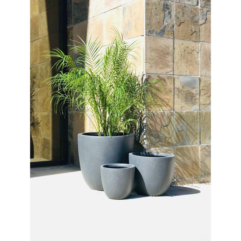 Modern Charcoal Concrete Round Planters, Set of 3